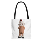 Naughty Mrs Cancer Awareness Claus holding Pink Bow Tote Bag