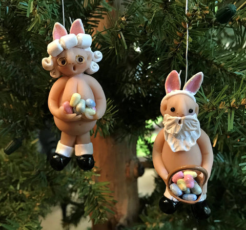 The Naughtys™ - Mr and Mrs Naughty Easter Santa Claus (Tree Ornaments)